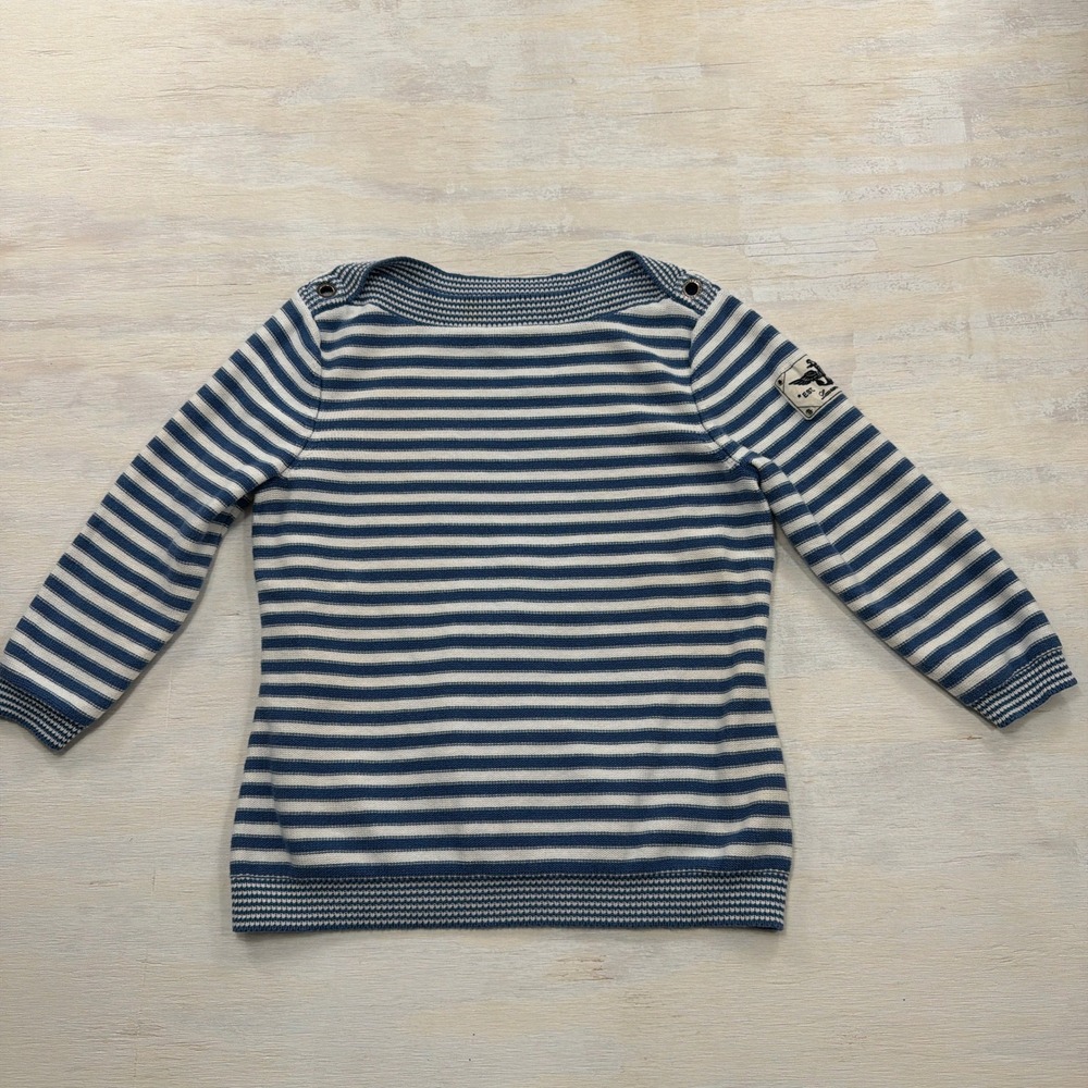 Lauren Ralph Lauren Sweater L Striped Cotton Boat Neck Blue White Womens